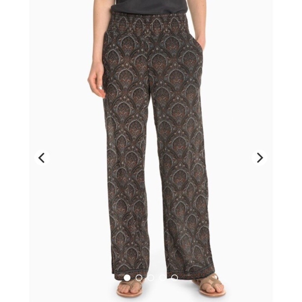 Garnet Hill Wide Leg Gauze Pants Sz 6 Organic Crepe Cotton Brown Pull On